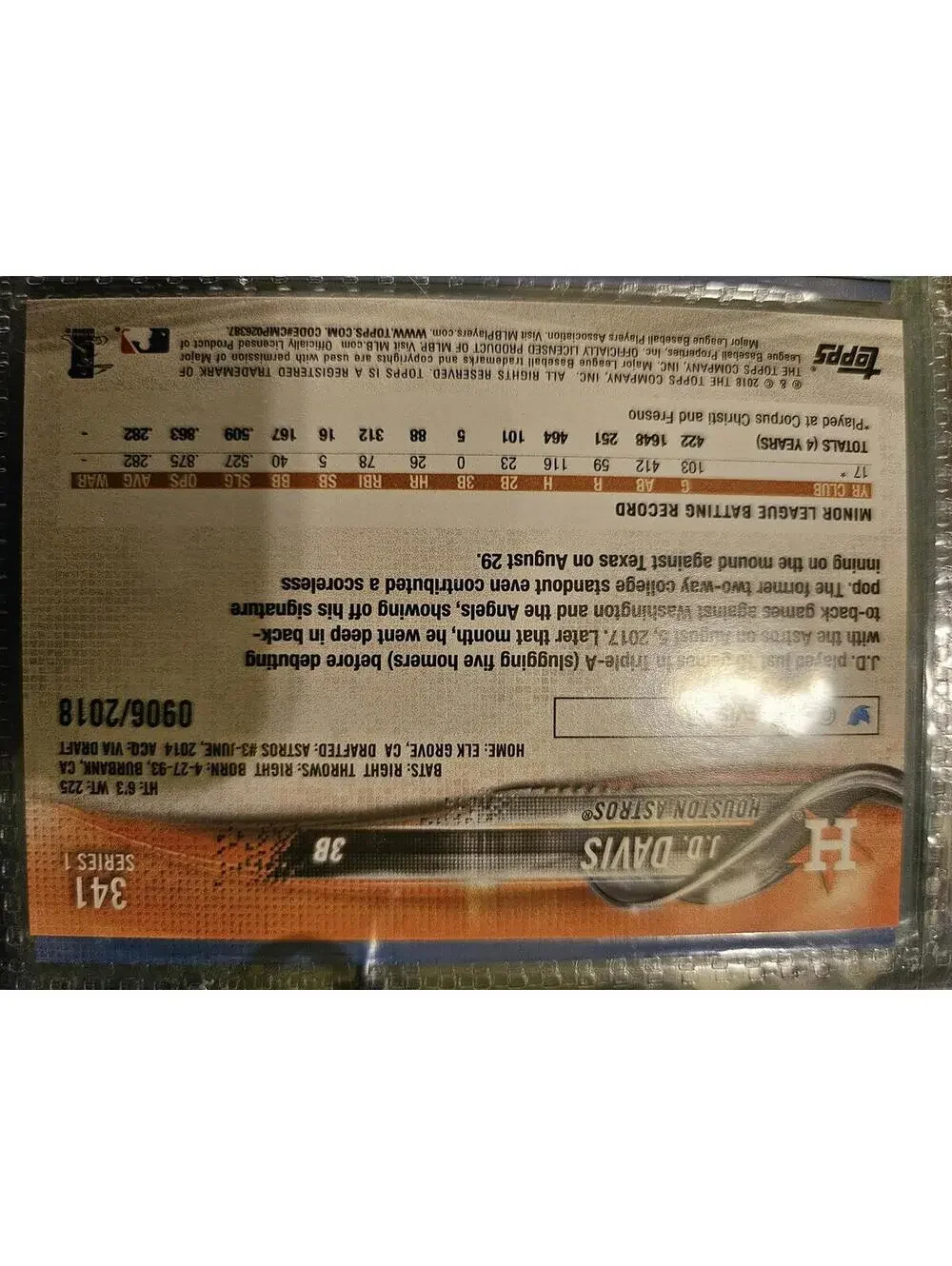 J.D. Davis (RC) 2018 Topps GOLD insert - No.0906/2018  #341 - RAW Mint - Picture 2 of 2